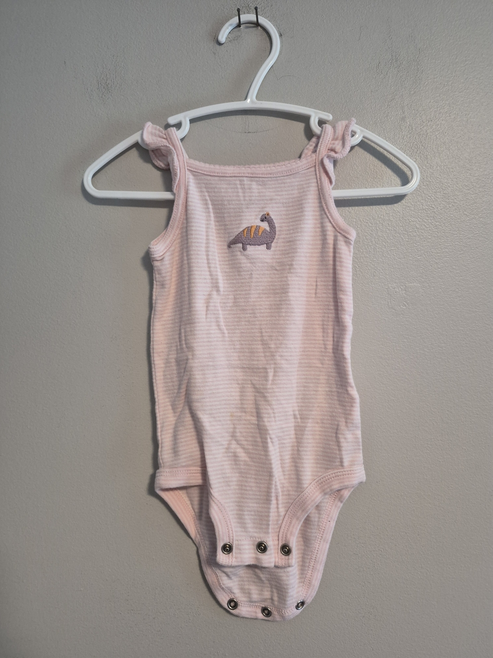 Carters 9m Pink Striped Purple Dinosaur Tank Onesie